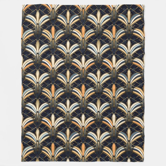 Blue and Gold Art Deco Fleece Blanket (Front)