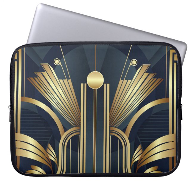 Blue And Gold Art Deco  Laptop Sleeve (Front)
