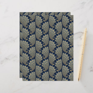 Blue and Gold Art Deco Peacock Scrapbook Paper