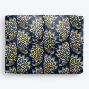 Blue and Gold Art Deco Peacock Wrapping Paper