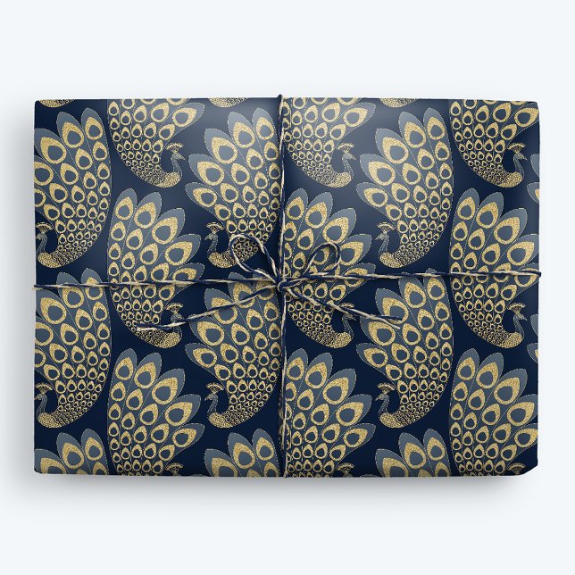 Blue and Gold Art Deco Peacock Wrapping Paper (Creator Uploaded)