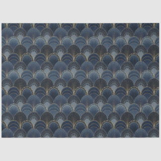 Blue and Gold Art Deco Scallop Luxury Decoupage Tissue Paper