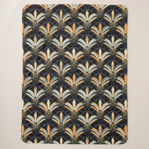 Blue and Gold Art Deco Sherpa Blanket