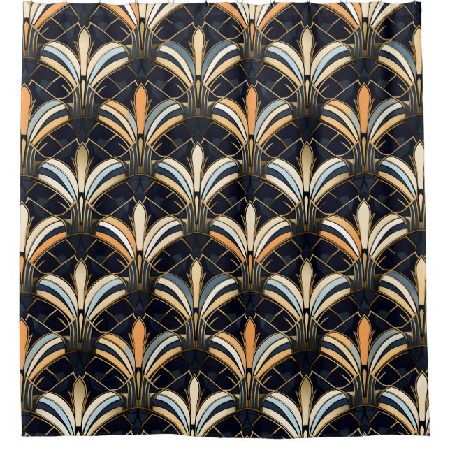 Blue and Gold Art Deco Shower Curtain (Front)