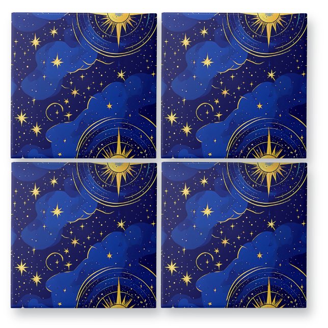 Blue and Gold Astrology Stars and Sky Ceramic Tile (Creator Uploaded)