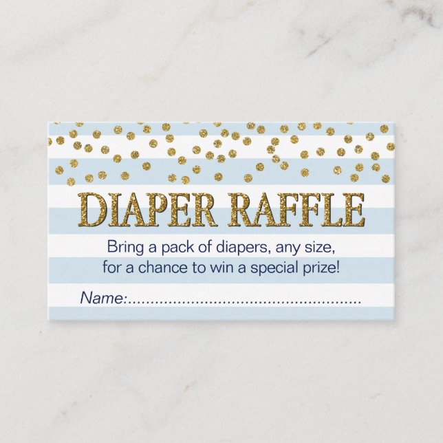 Blue and Gold Baby Boy Diaper Raffle Tickets Cards (Front)