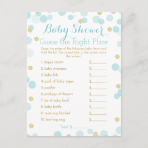 Blue and Gold Baby Shower Right Price Game Invitation Postcard