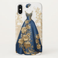 Blue and gold ballroom gown