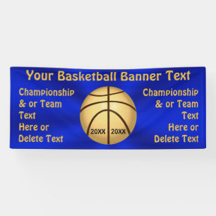 Blue and Gold Basketball Banner with 4 Text Boxes