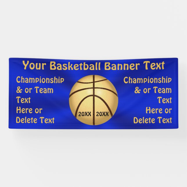 Blue and Gold Basketball Banner with 4 Text Boxes (Horizontal)