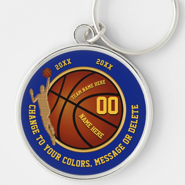 Blue and Gold Basketball Keychains, Personalised Key Ring (Front)