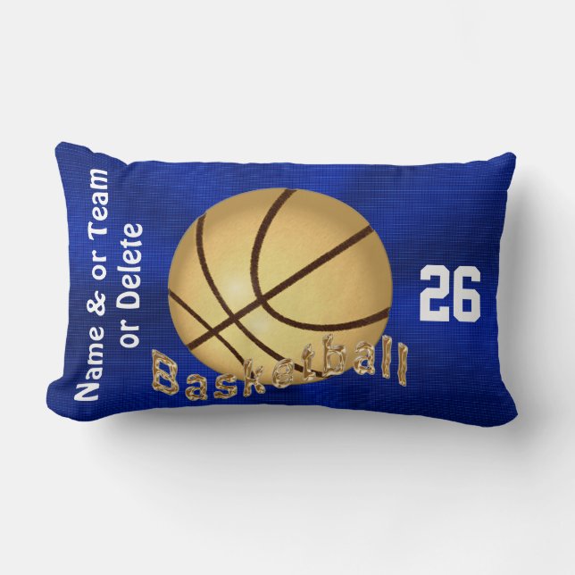 Blue and Gold Basketball Team Gifts PERSONALIZED Lumbar Cushion (Front)