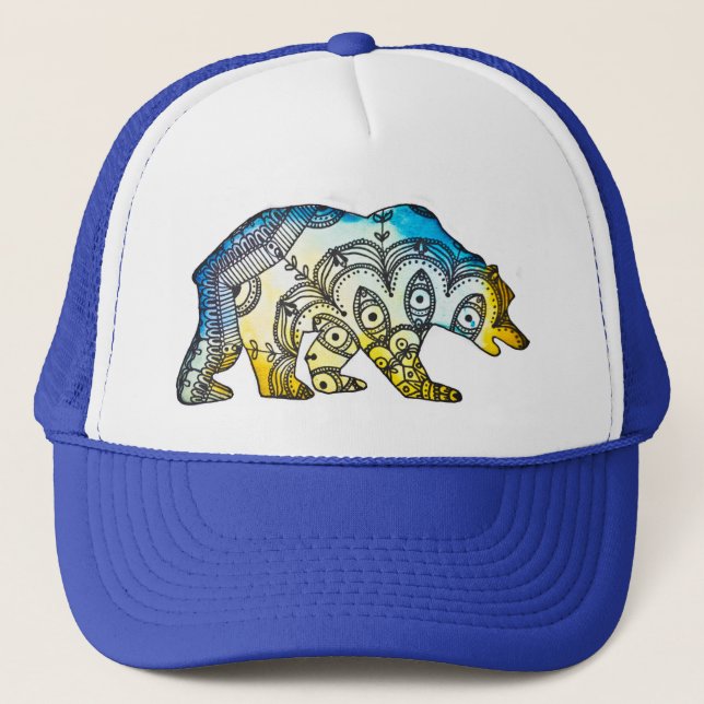 Blue and Gold Bear Snapback By Megaflora Trucker Hat (Front)