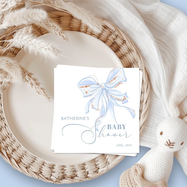 Blue and Gold Bow Chic Boy Baby Shower Napkin (Creator Uploaded)