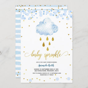 Blue and Gold Boy Raincloud Baby Sprinkle Invitation