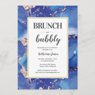 Blue and Gold Brunch & Bubbly Invitation