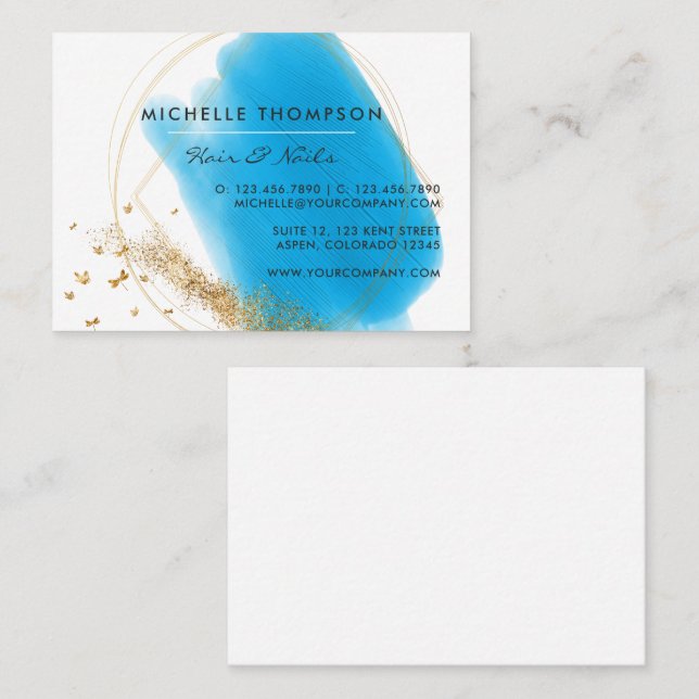  Blue and Gold Brushstrokes Square Business Card (Front/Back)