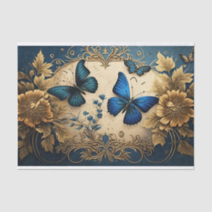 Blue and Gold Butterfly Decoupage Tissue Paper
