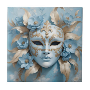 Blue and gold carnival mask ceramic tile