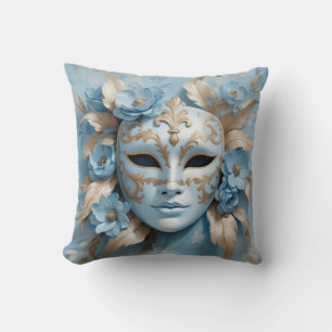 Blue and gold carnival mask cushion