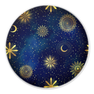Blue and Gold Celestial Ceramic Pull