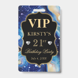 Blue and Gold Celestial Glitter Agate Birthday VIP ID Badge