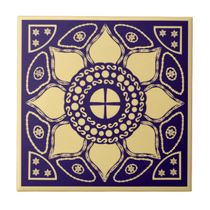 Blue and Gold Ceramic Tile