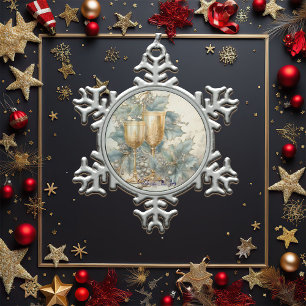 Blue and gold chalice snowflake pewter christmas ornament