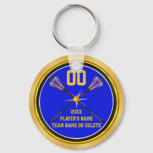 Blue and Gold Cheap Lacrosse Gifts, Personalised Key Ring
