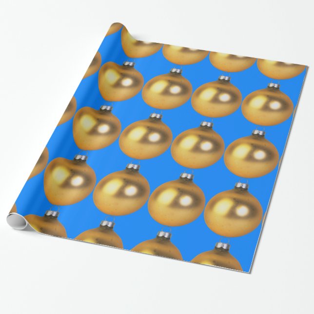 Blue and Gold Christmas Decoration Holiday Wrapping Paper (Unrolled)