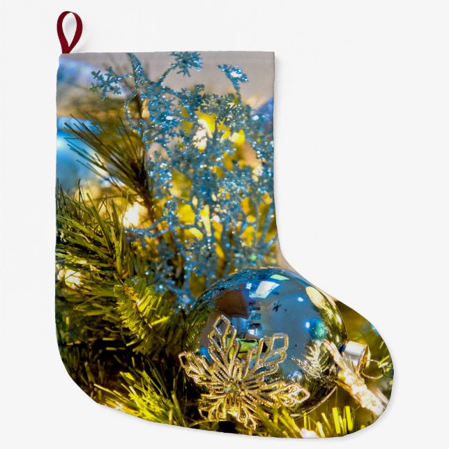 Blue and Gold Christmas Magic Large Christmas Stocking (Front)
