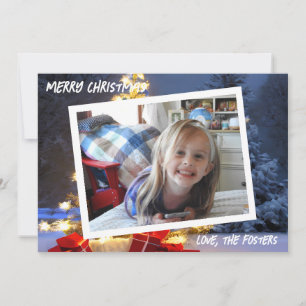 Blue and Gold Christmas Tree Photo Holiday Card