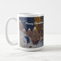 Blue and Gold Christmas Trees at Night Mug