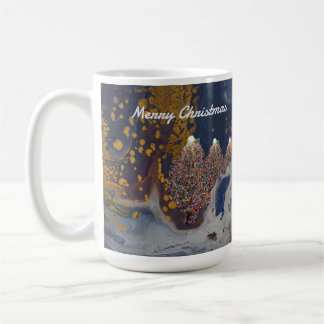 Blue and Gold Christmas Trees at Night Mug