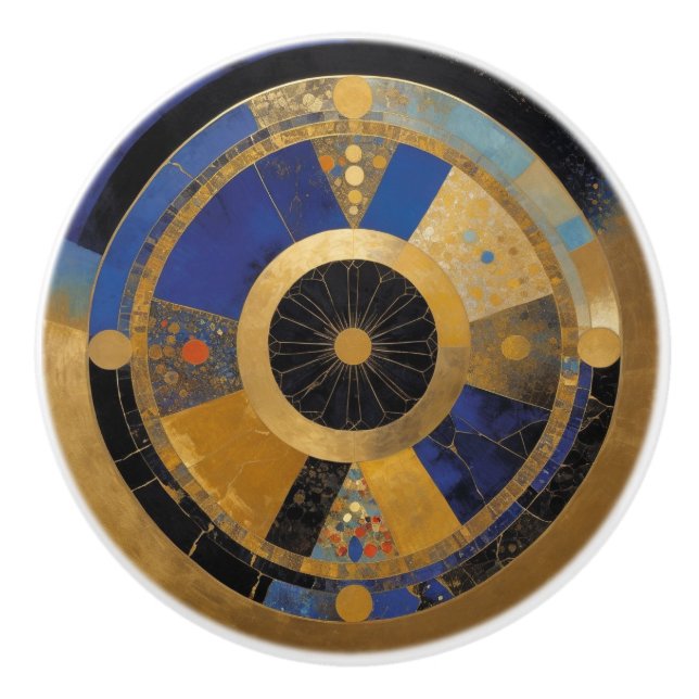 Blue and Gold Circle Ceramic Knob (Front)