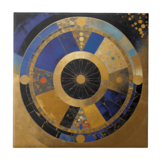 Blue and Gold Circle Ceramic Tile