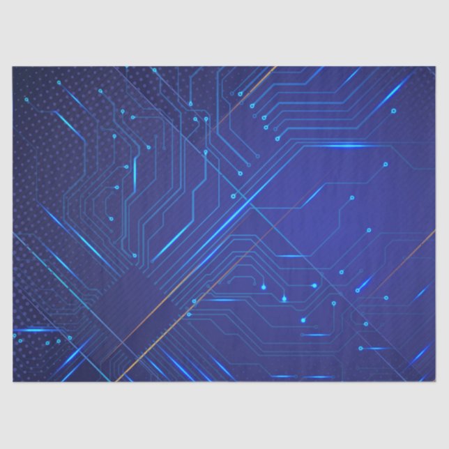 Blue and Gold Circuit Pattern Tissue Paper (Front)
