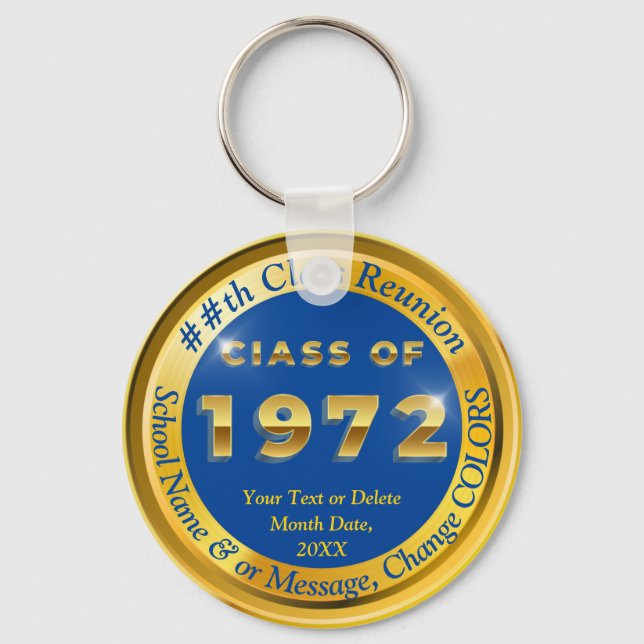 Blue and Gold, Class of 1972, Class Reunion Favour Key Ring (Front)
