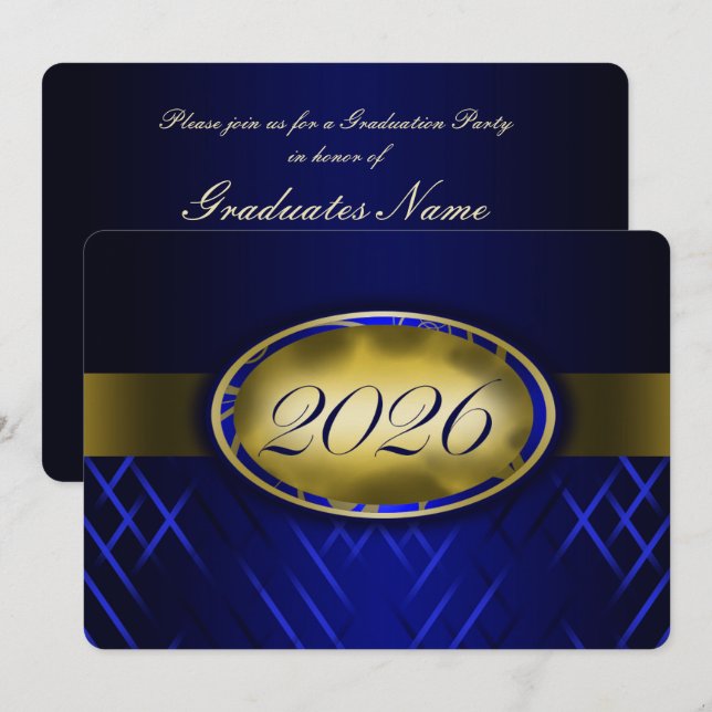 Blue and Gold Class of 2026 Party Invitation (Front/Back)