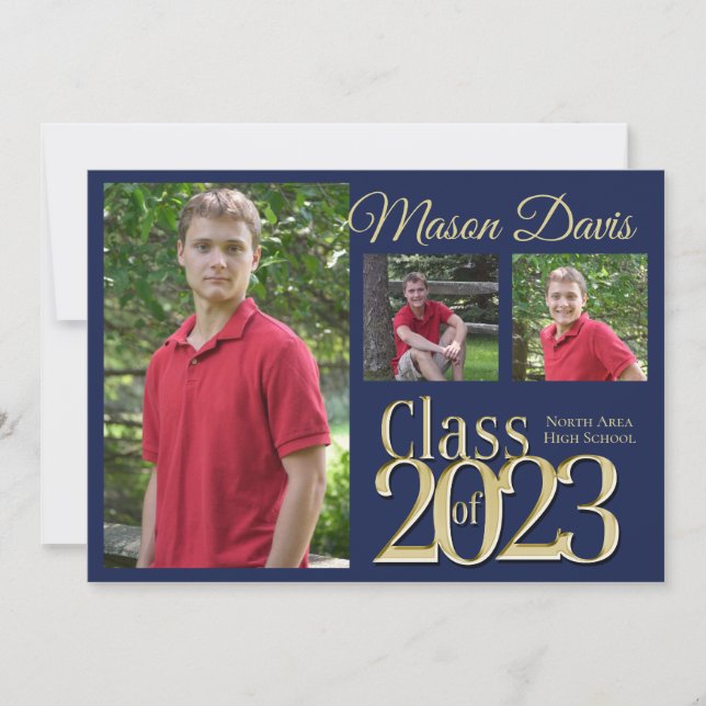 Blue and Gold Class of 202 Photo Graduation Invita Invitation (Front)