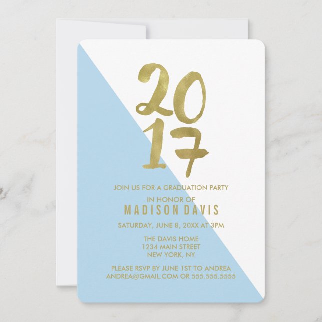 Blue and Gold Colour Block | Graduation Party Invitation (Front)