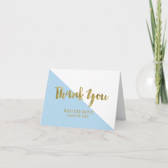 Blue and Gold Colour Block | Graduation Thank You Card (Front)