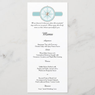 Blue and Gold Compass Rose Beach Wedding Menu