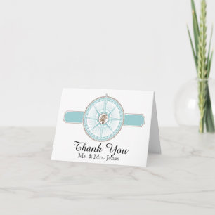 Blue and Gold Compass Rose Beach Wedding Thank You