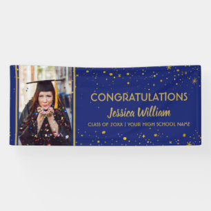 Blue And Gold Confetti Graduate Photo Graduation Banner