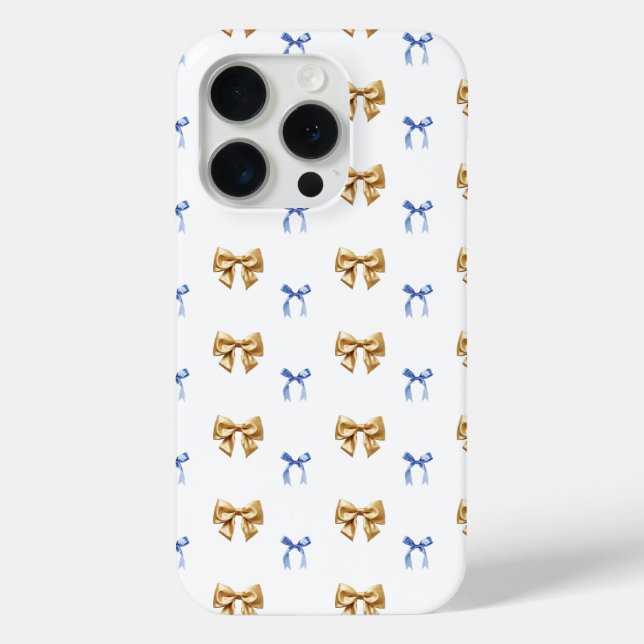 Blue and Gold Coquette Bow Case-Mate iPhone Case (Back)