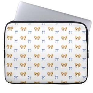 Blue and Gold Coquette Bow Laptop Sleeve