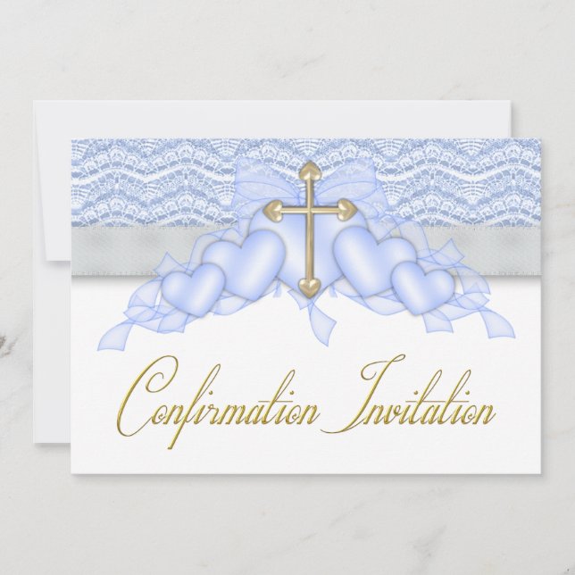 Blue and Gold Cross Boys Confirmation Invitation (Front)