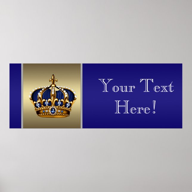 Blue and Gold Crown Prince Baby Shower Banner Poster (Front)