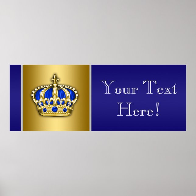 Blue and Gold Crown Prince Baby Shower Banner Poster (Front)